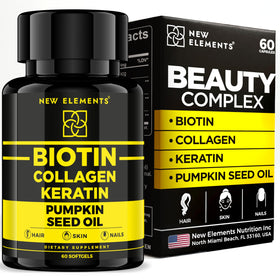 Flacon de complément alimentaire Biotine 10000 mcg avec Collagène de New Elements