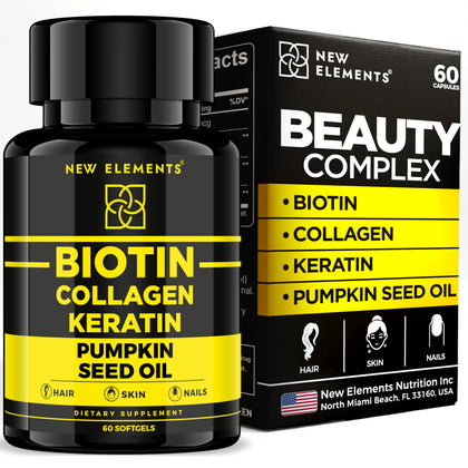 Flacon de complément alimentaire Biotine 10000 mcg avec Collagène de New Elements