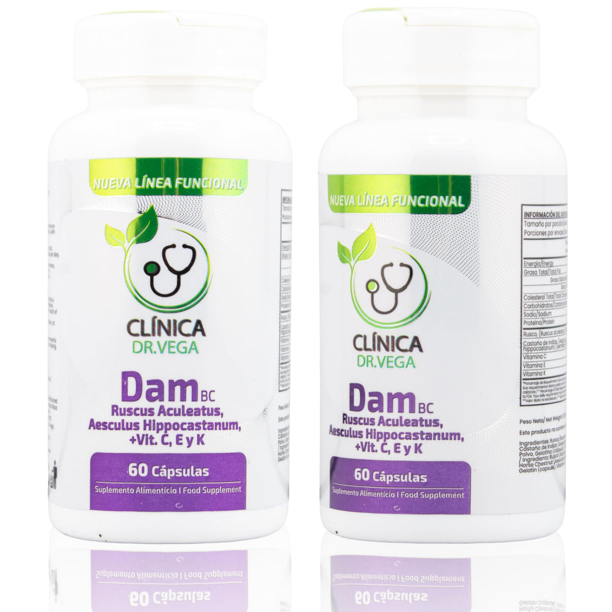 Flacon de complément alimentaire CLÍNICA DR. VEGA 60 capsules vue de face