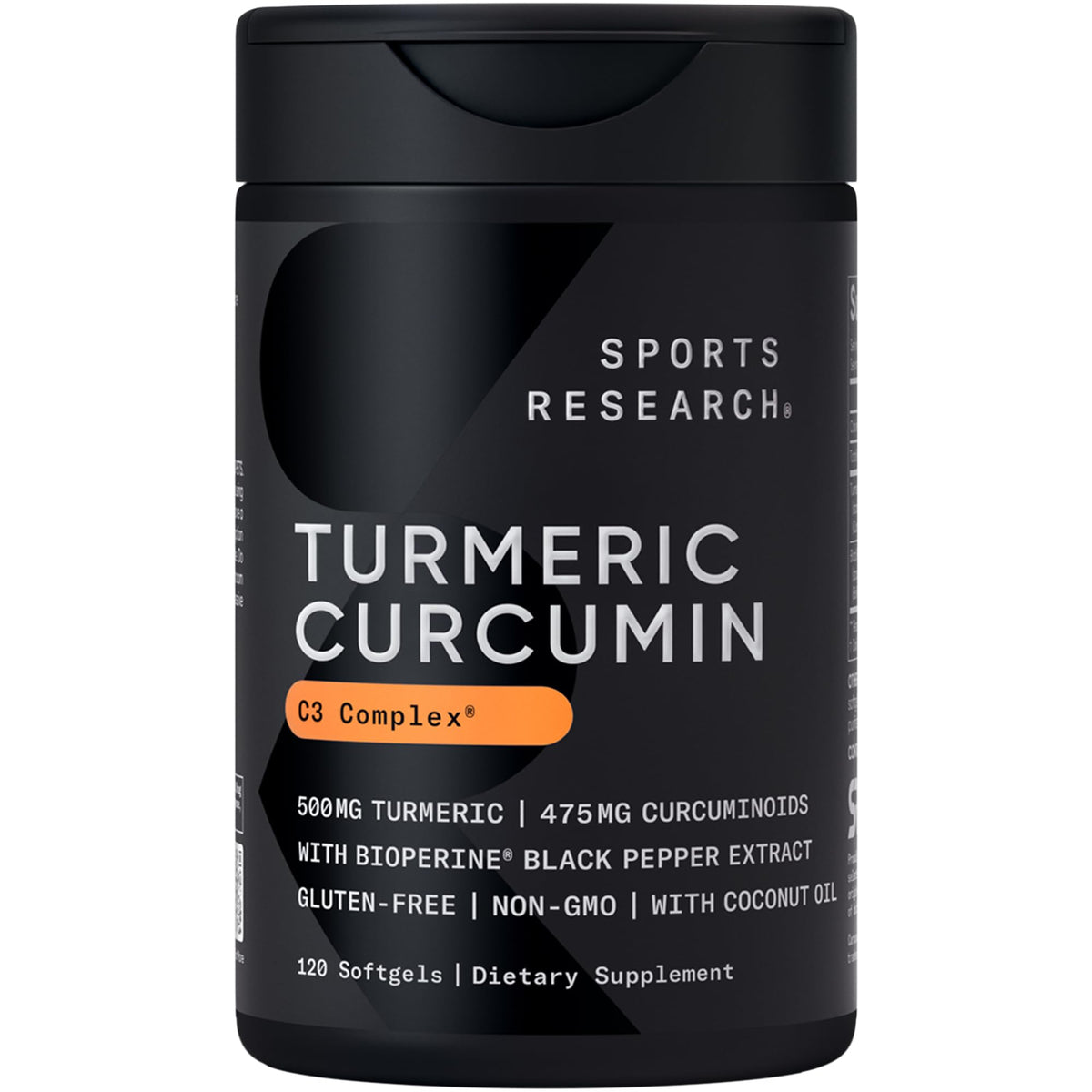 Flacon de Complément Alimentaire Curcuma Sports Research vue de face