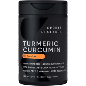 Flacon de Complément Alimentaire Curcuma Sports Research vue de face
