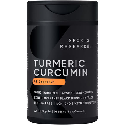 Flacon de Complément Alimentaire Curcuma Sports Research vue de face