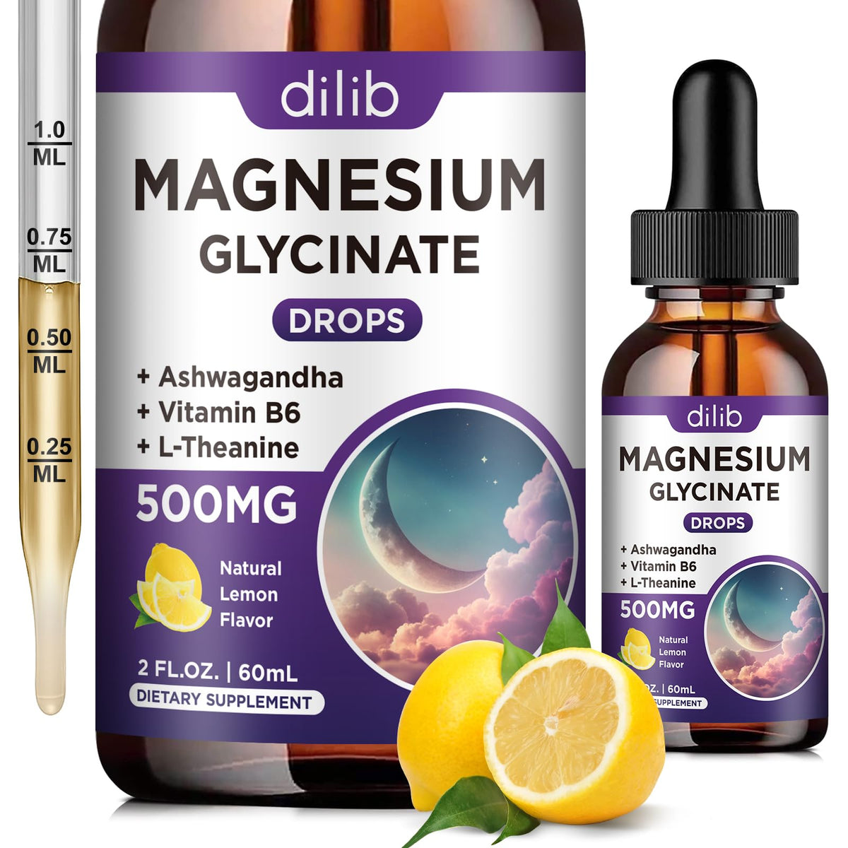 Flacon de complément alimentaire dilib magnésium glycinate 500mg
