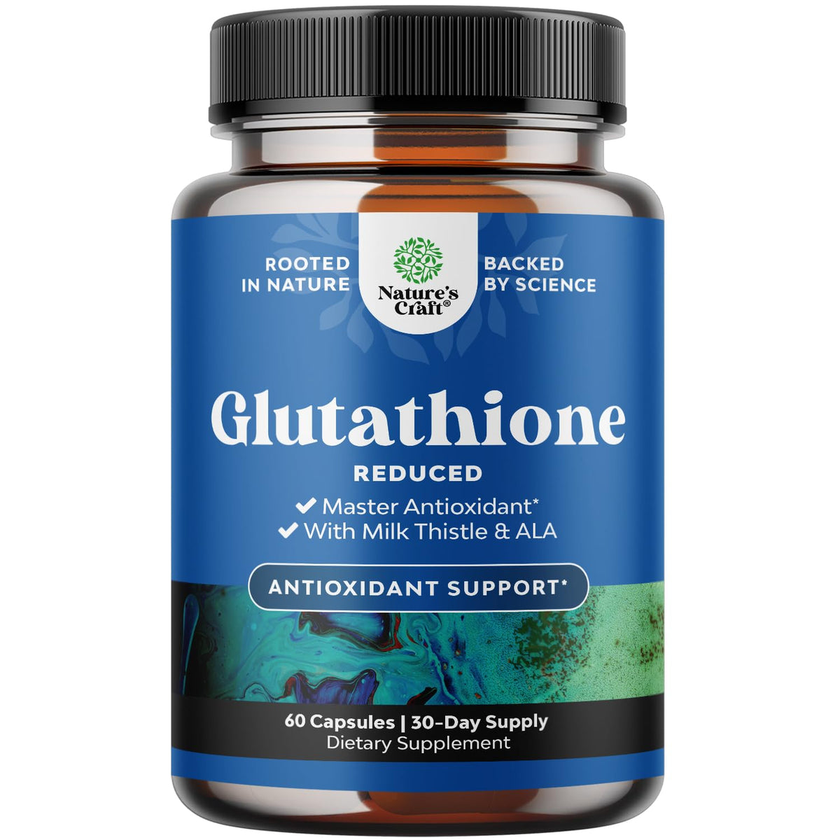 Flacon de complément alimentaire glutathion 1000mg avec chardon-marie, 60 capsules