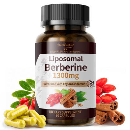 Flacon de complément alimentaire GREENPEOPLE Liposomal Berbérine 1300mg 90 capsules végétales