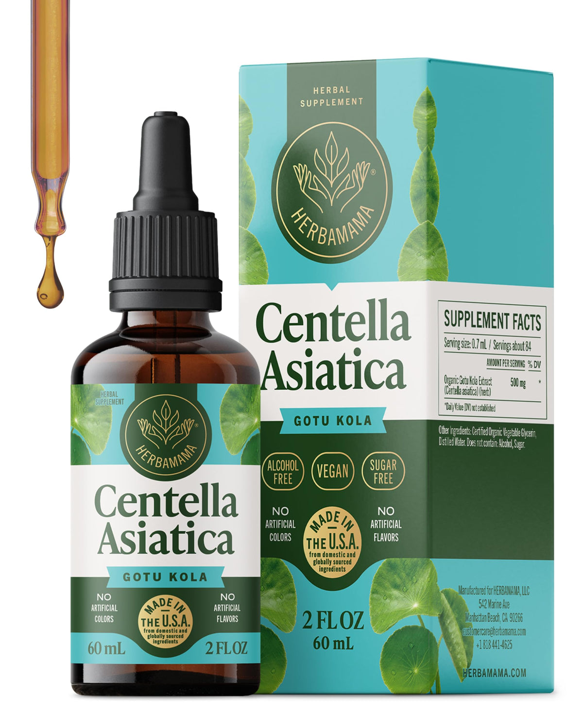 Flacon de complément alimentaire HERBAMAMA Gotu Kola 141g vue de face