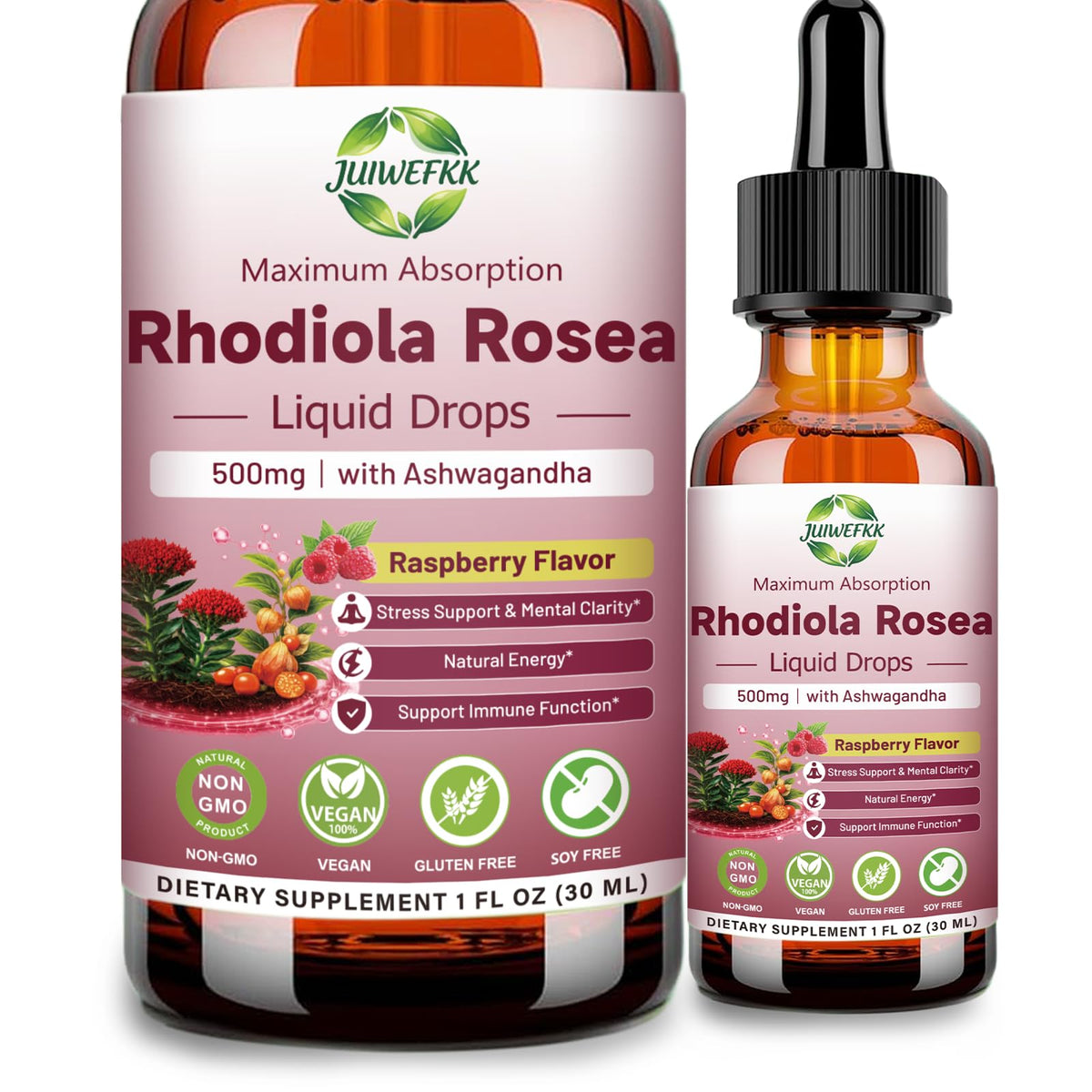 Flacon de complément alimentaire JUIWEFKK Rhodiola Rosea 500 mg vue avant