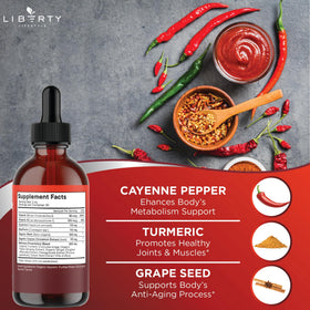Flacon de complément alimentaire liquide Cayenne avec dosage