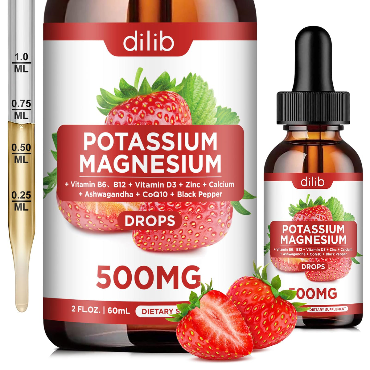 Flacon de complément alimentaire liquide de citrate de potassium et magnésium 500mg