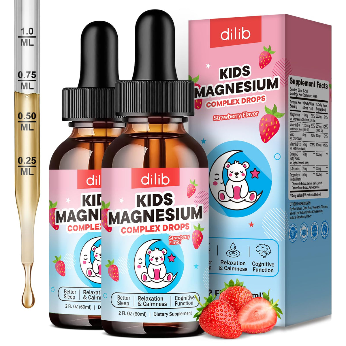 Flacon de complément alimentaire liquide magnésium enfants dilib 4 Fl Oz