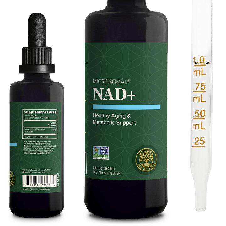 Flacon de complément alimentaire liquide NAD+ Global Healing Center, 60 ml