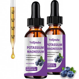 Flacon de complément alimentaire liquide potassium magnésium de Ynlljmdw, vue de face