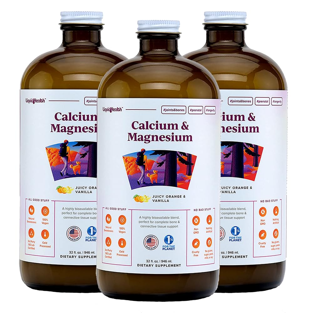 Flacon de complément alimentaire LIQUIDHEALTH Calcium & Magnésium 3 Pack vue de face