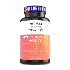Flacon de complément alimentaire Myo Inositol et D-Chiro Inositol de Thomas' Remedies