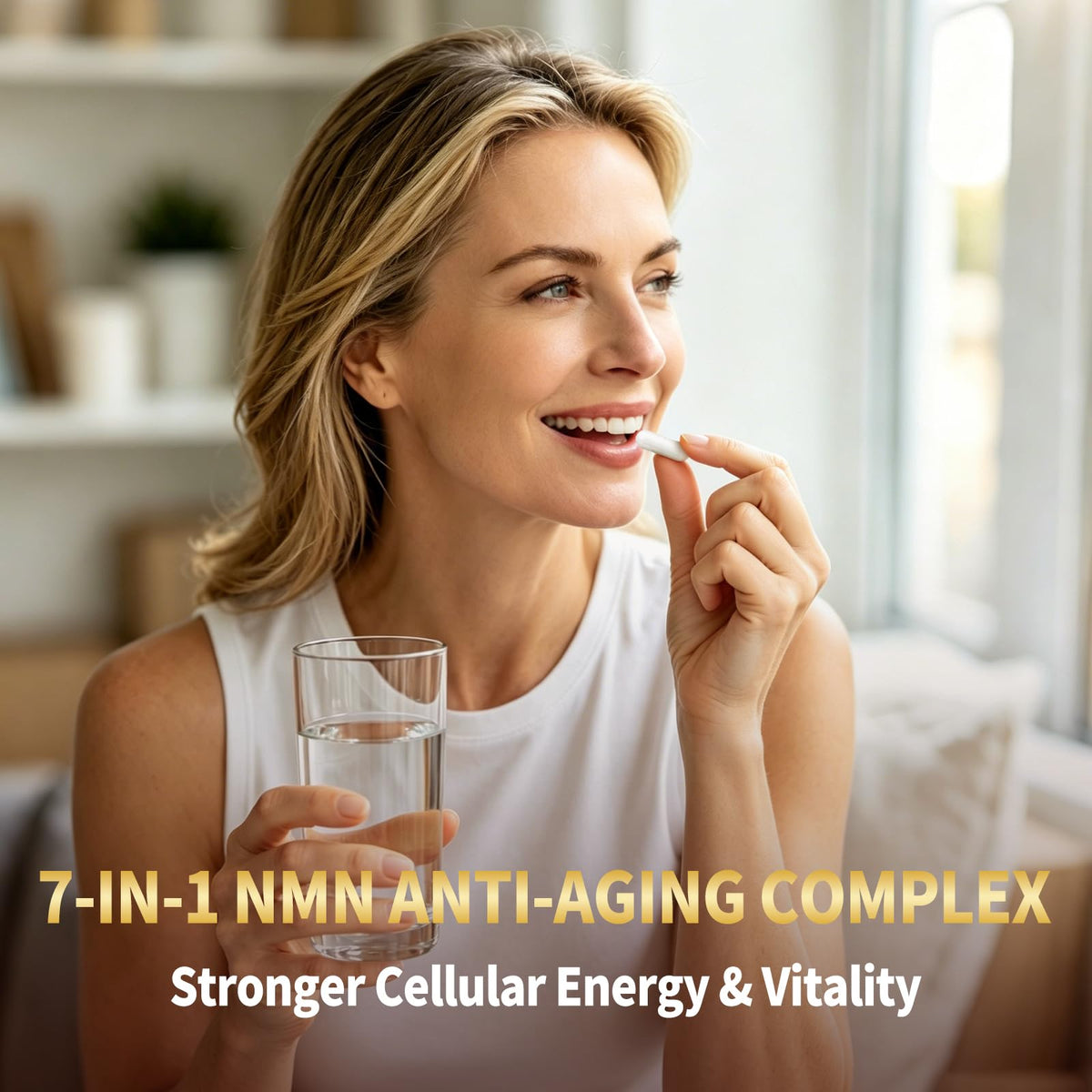 Flacon de complément alimentaire NMN 1000mg Qmiozzy ouvert avec capsules visibles