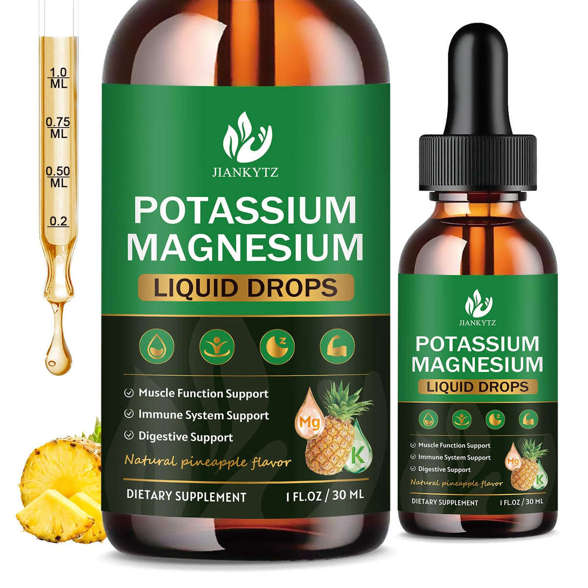 Flacon de complément alimentaire potassium magnésium JIANKYTZ, vue avant