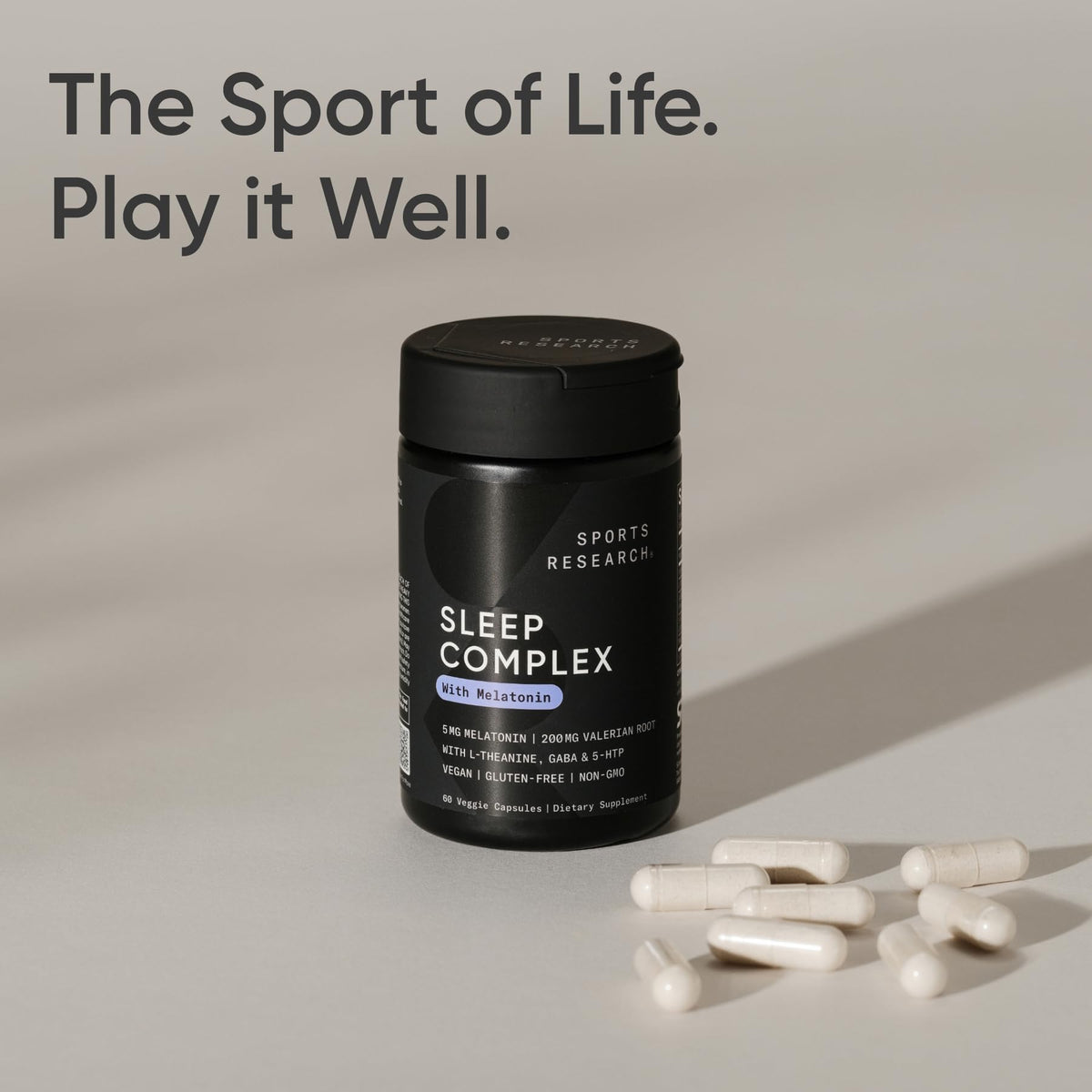 Flacon de complément alimentaire sommeil Sports Research sur fond blanc
