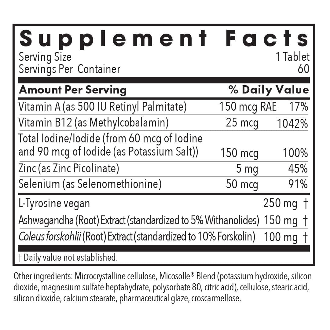 Flacon de complément alimentaire thyroïdien Allergy Research Group avec étiquette
