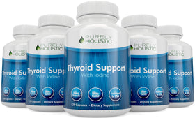 Flacon de complément alimentaire thyroïdien Purely Holistic avec capsules à côté