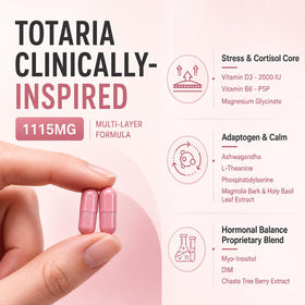 Flacon de complément alimentaire Totaria ouvert avec capsules visibles
