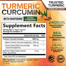 Flacon de Complément Curcuma 2400mg Nature's Nutrition avec capsule ouverte