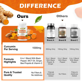 Flacon de complément de curcuma Tnaasmais avec capsules à côté