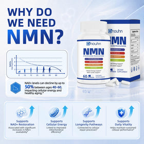Flacon de complément DNOUHN NMN 1000mg ouvert avec capsules