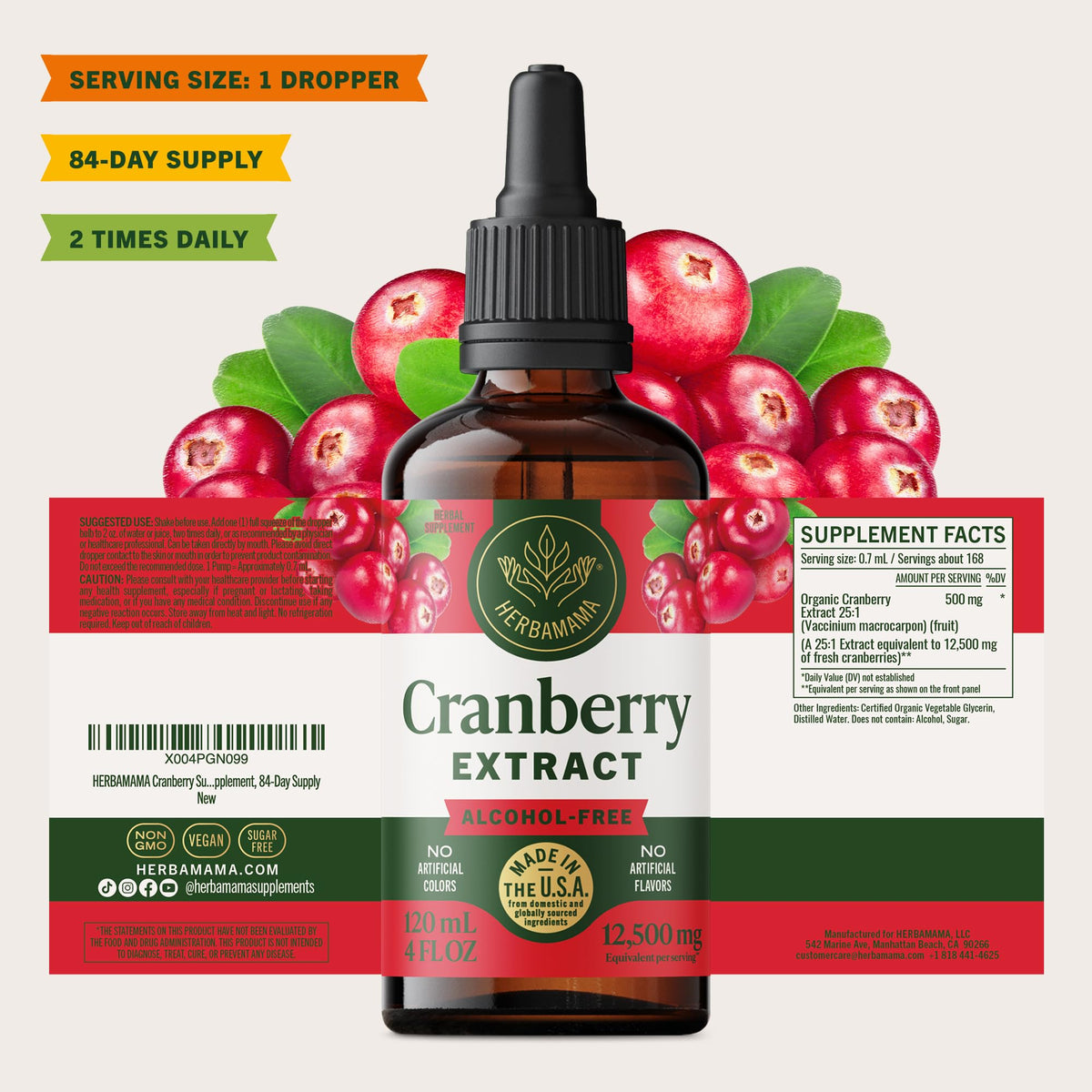 Flacon de complément HERBAMAMA Cranberry dans un cadre naturel