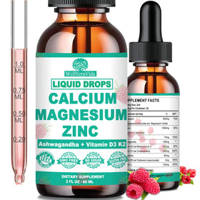 Flacon de complément liquide Calcium Magnésium Zinc WellVeraVida, vue avant