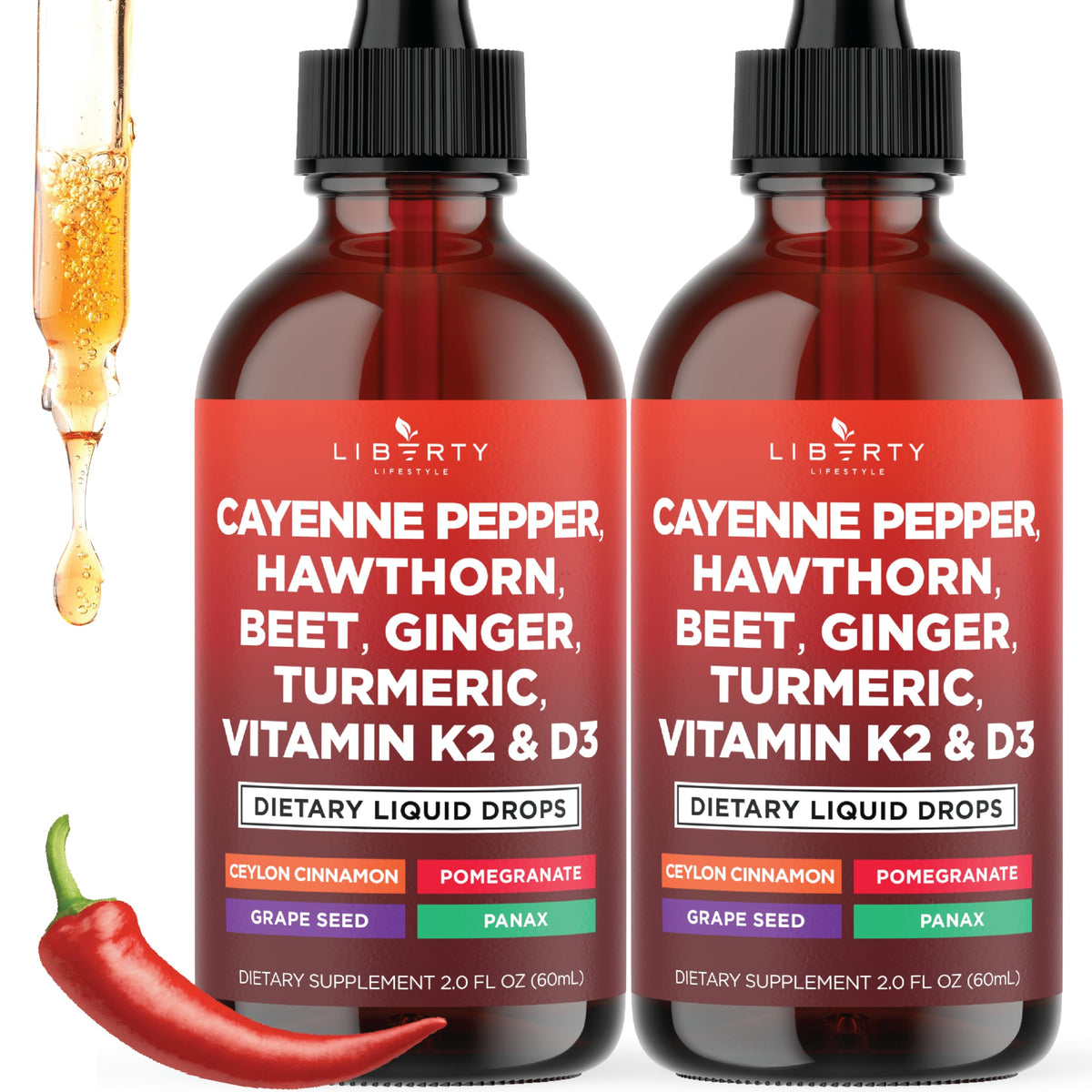 Flacon de complément liquide Cayenne 4oz de Liberty Lifestyle