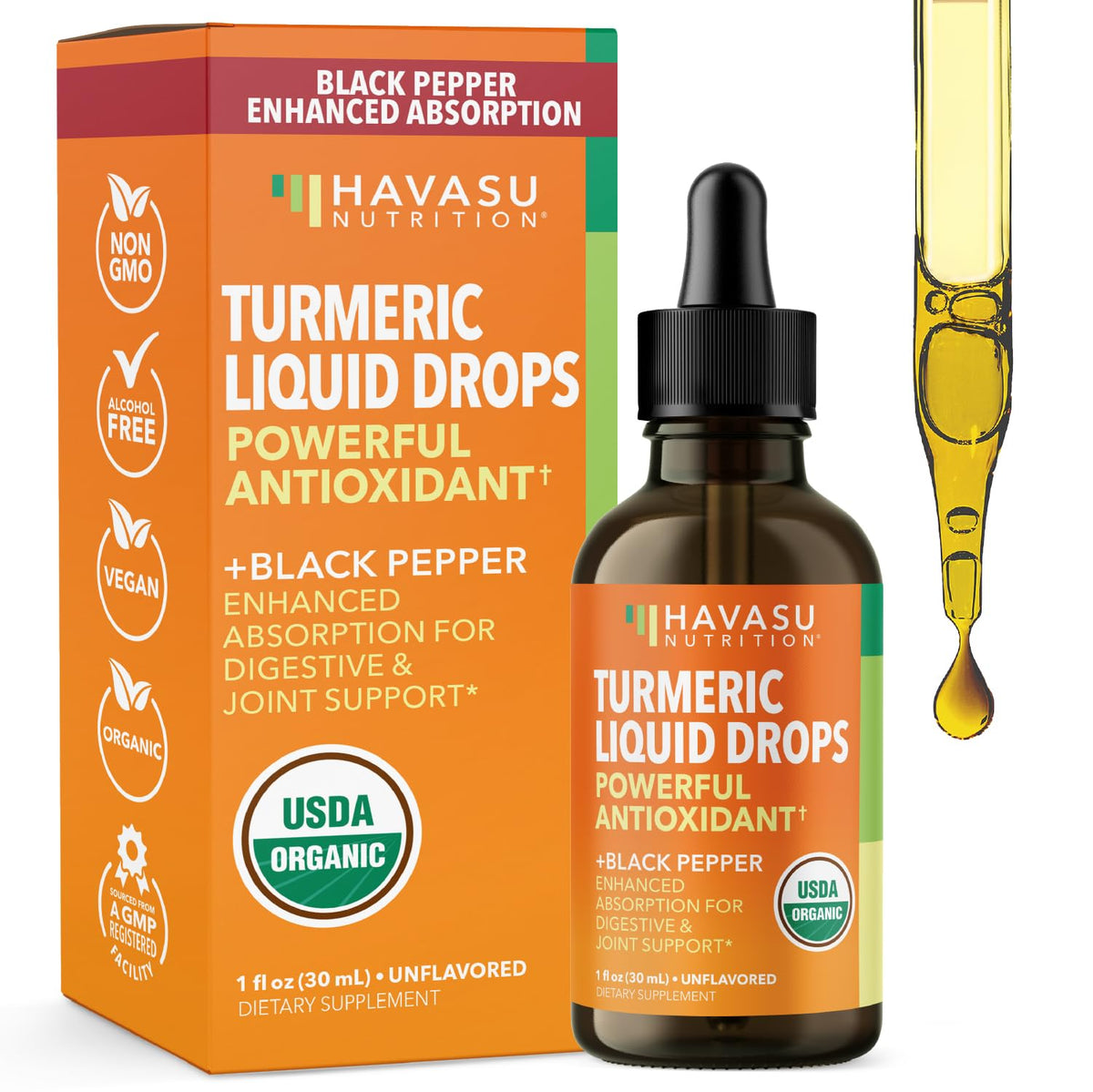 Flacon de complément liquide de curcuma HAVASU NUTRITION 1000mg