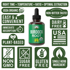 Flacon de complément liquide racine de bardane bio Peak Performance avec des ingrédients naturels