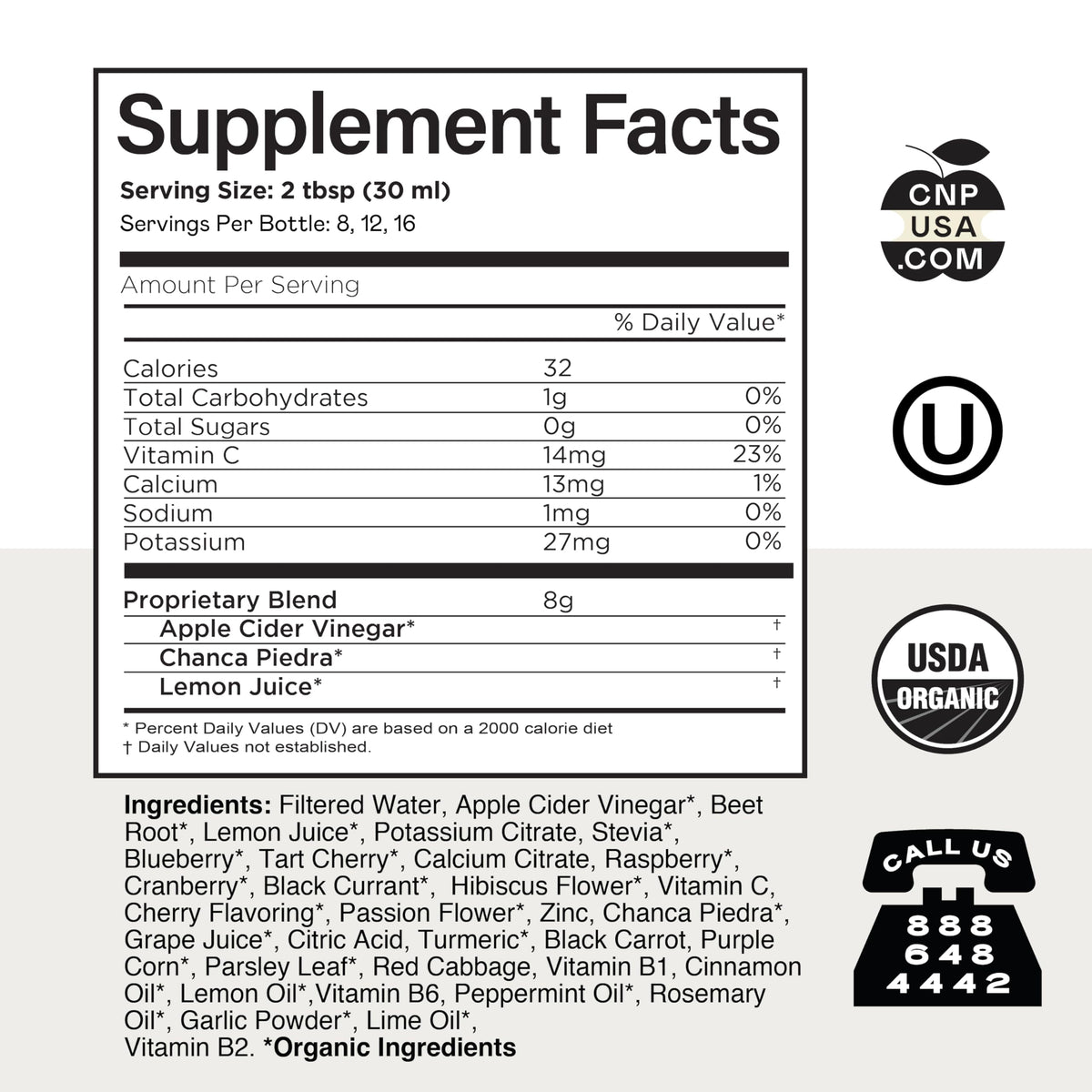 Flacon de Complément Liquide Rénal 16oz avec bouchon et étiquette