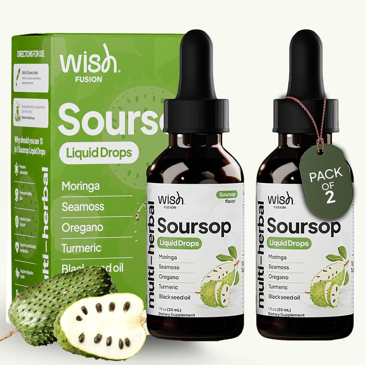 Flacon de complément liquide Soursop Wish Fusion 30ml vue de face