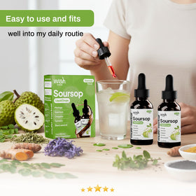 Flacon de complément liquide Soursop Wish Fusion dans un réfrigérateur