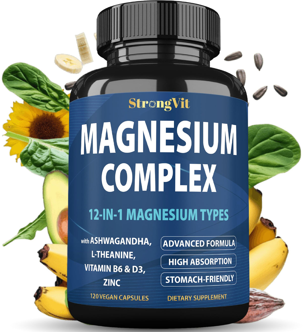 Flacon de Complément Magnésium 1000mg StrongVit avec 120 capsules