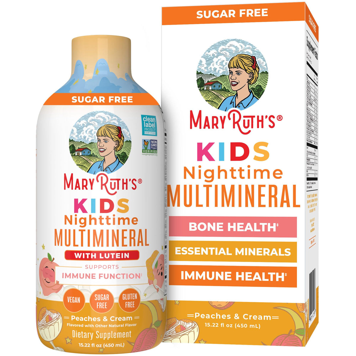 Flacon de complément minéral liquide MARYRUTH'S 15,22 Fl Oz, goût pêche et crème