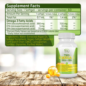 Flacon de Complément Omega 3 Amala Vegan ouvert avec gélules