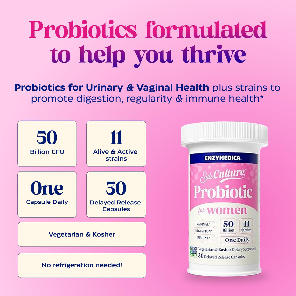 Flacon de complément probiotique Enzymedica ouvert avec capsules visibles