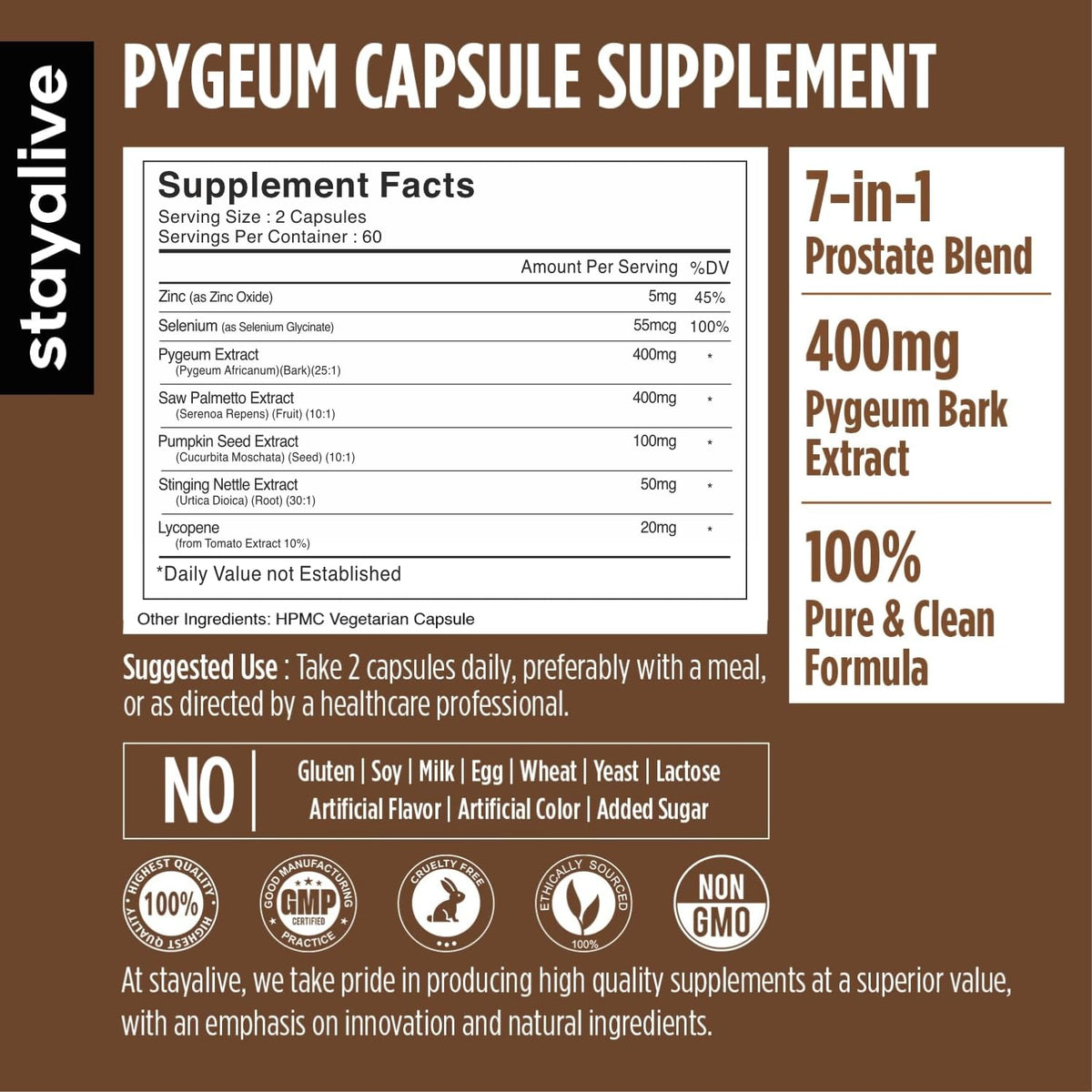 Flacon de complément Pygeum Africanum STAY ALIVE avec capsules