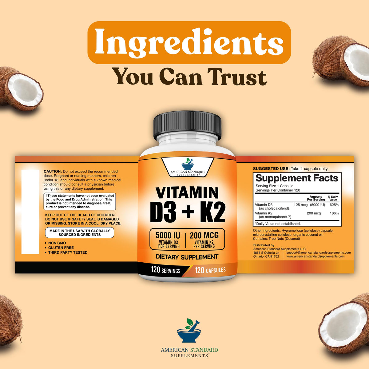Flacon de compléments alimentaires avec capsules de Vitamine D3 et K2