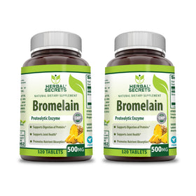 Flacon de compléments alimentaires Herbal Secrets Bromélaïne 500 mg, 120 comprimés, vue de face