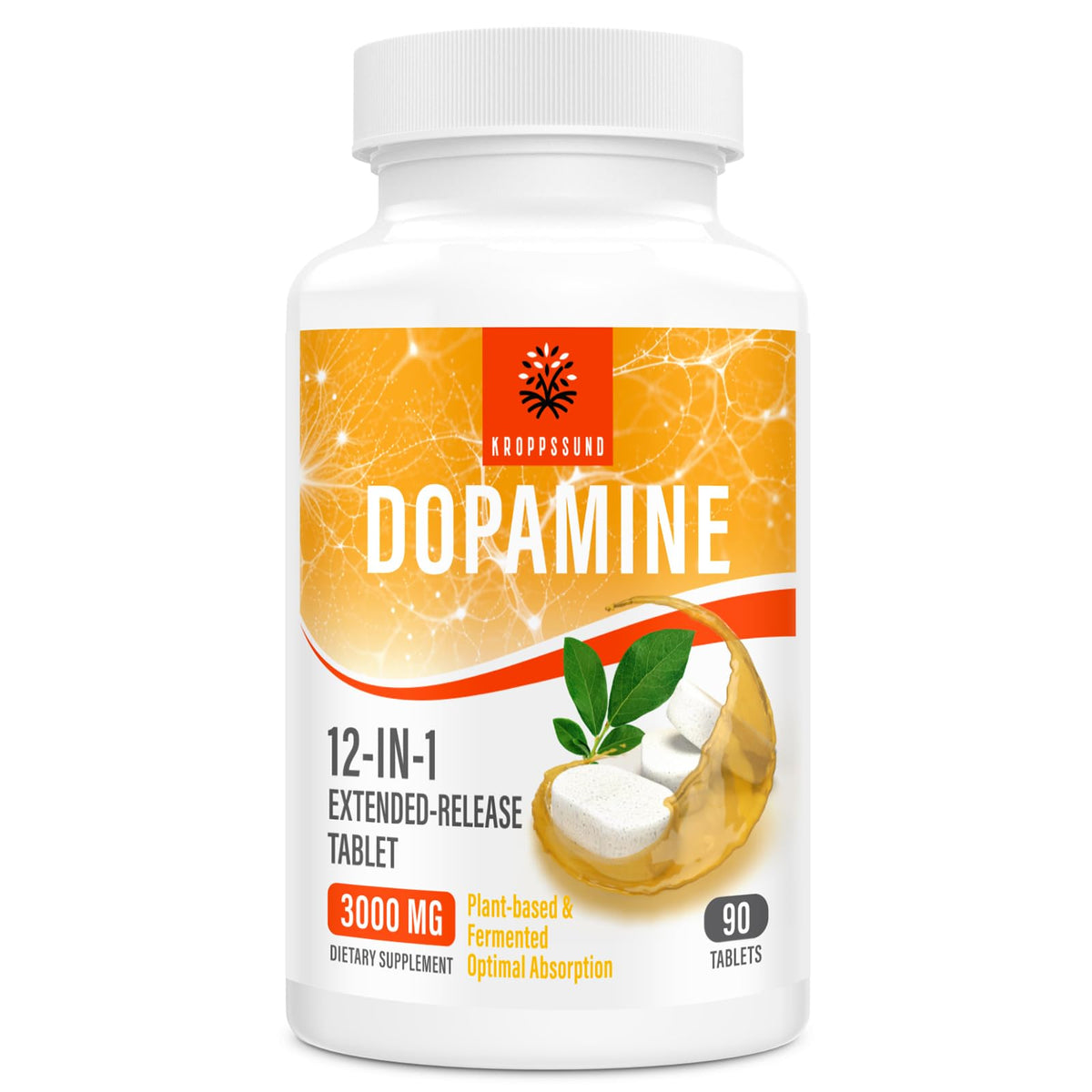Flacon de compléments alimentaires Kroppssund Dopamine 3000mg vu de face