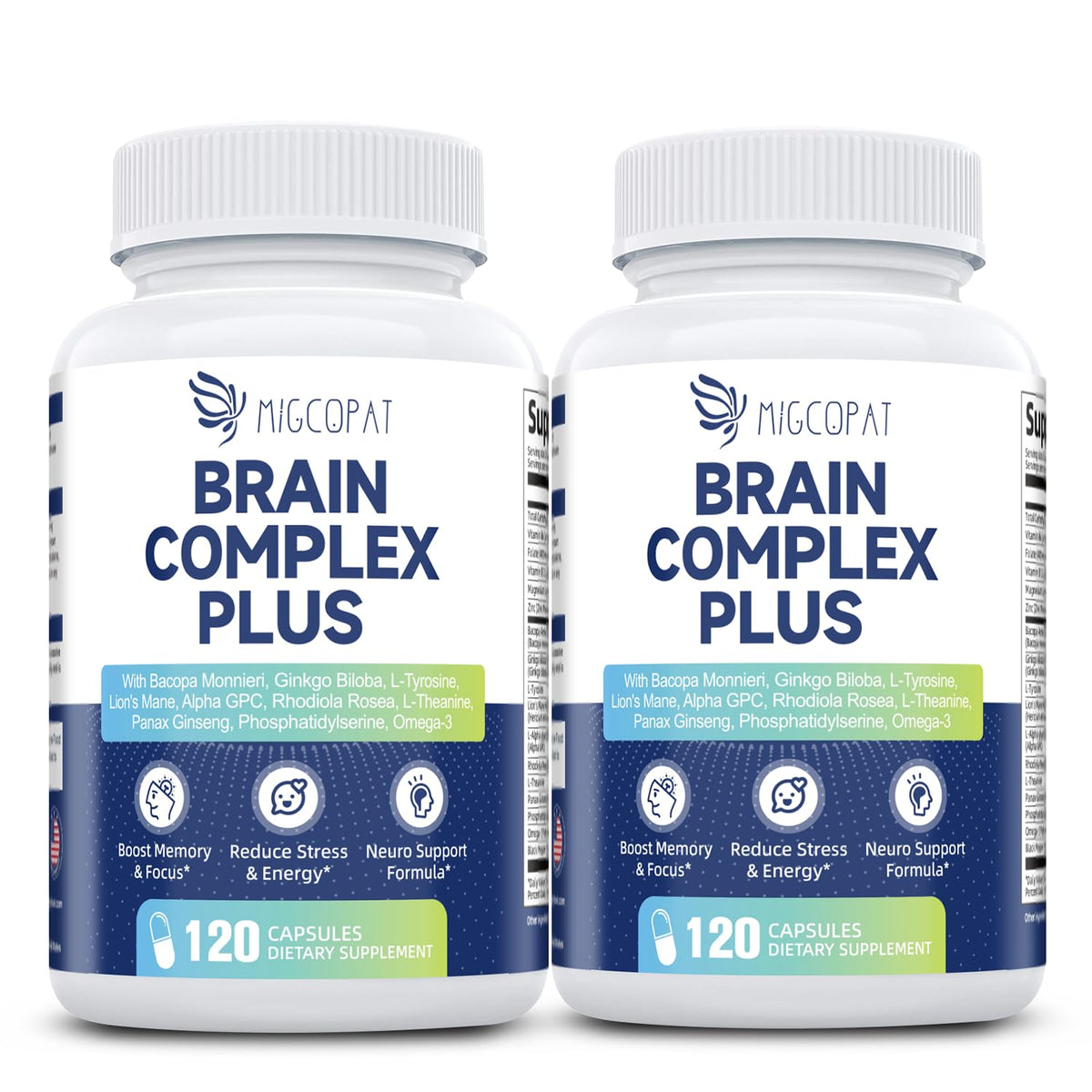 Flacon de compléments alimentaires Migcopat 240 capsules vue de face