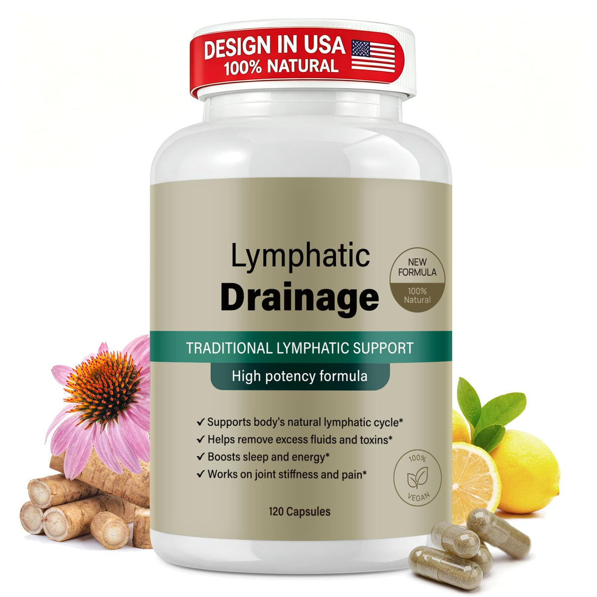 Flacon de compléments alimentaires Peesnb drainage lymphatique 120 capsules