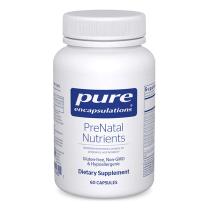 Flacon de compléments alimentaires prénatals Pure Encapsulations 60 capsules vue de face