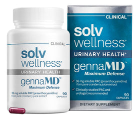 Flacon de compléments alimentaires Solv Wellness GennaMD canneberge avec 90 capsules