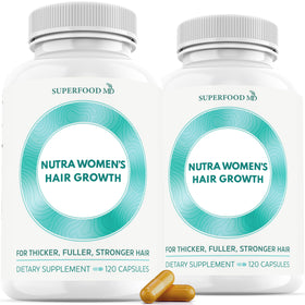 Flacon de compléments alimentaires Superfood MD pour cheveux, vue de face