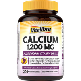 Flacon de compléments alimentaires Vitalibre Calcium 1200mg et Vitamine D3 5000UI