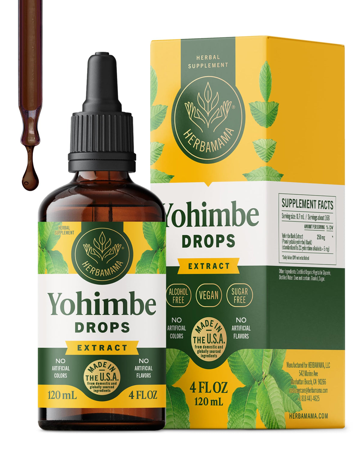 Flacon de compléments alimentaires Yohimbe HERBAMAMA avec étiquette visible